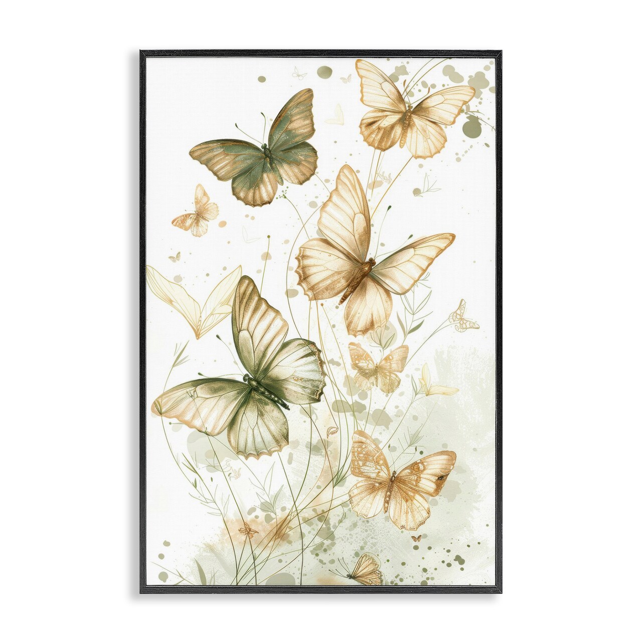 Stupell Industries Neutral Watercolor Butterflies Framed Giclee Wall Art Design by LSR Design Studio